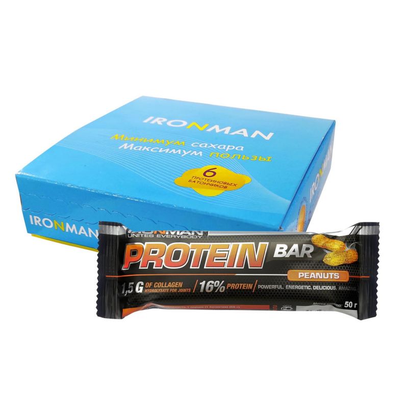IRONMAN Protein Bar с коллагеном, шоу-бокс 6x50г