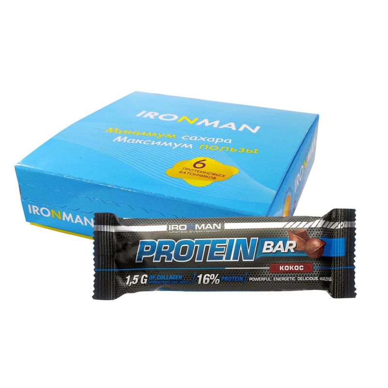 IRONMAN Protein Bar с коллагеном, шоу-бокс 6x50г