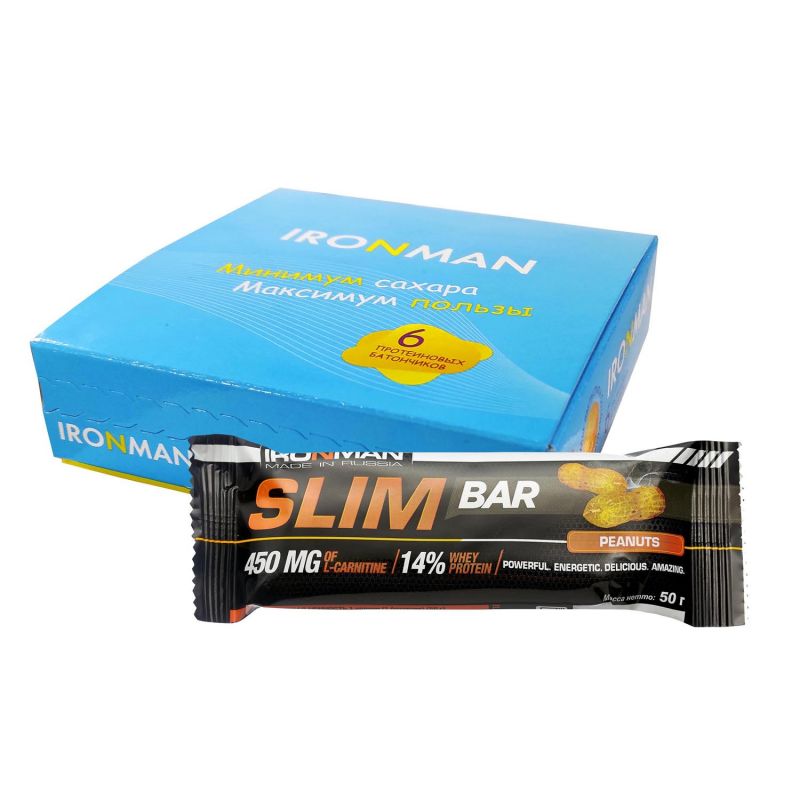 IRONMAN Slim Bar с L-карнитином, шоу-бокс 6x50г, кокос