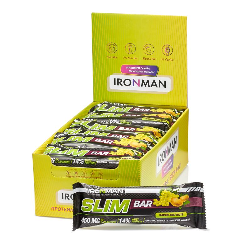 IRONMAN Slim Bar с L-карнитином, шоу-бокс 24x50г, 6 вкусов 