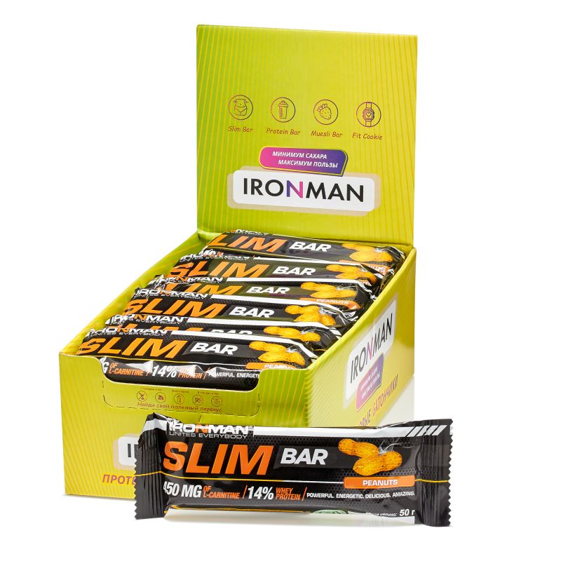 IRONMAN Slim Bar с L-карнитином, шоу-бокс 24x50г, 6 вкусов 