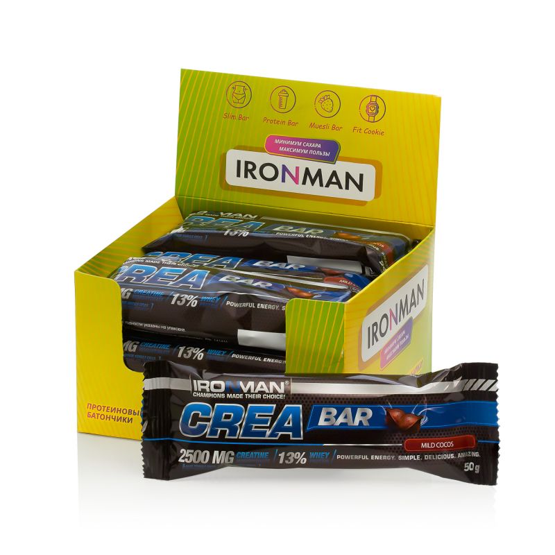IRONMAN Crea Bar с креатином, шоу-бокс 12x50г, 3 вкуса
