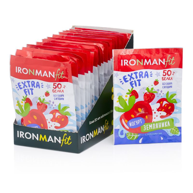 IRONMAN IRONMAN FIT Extra-Fit со вкусом: йогурт-земляника, 25 г (Бокс 20 пак.)
