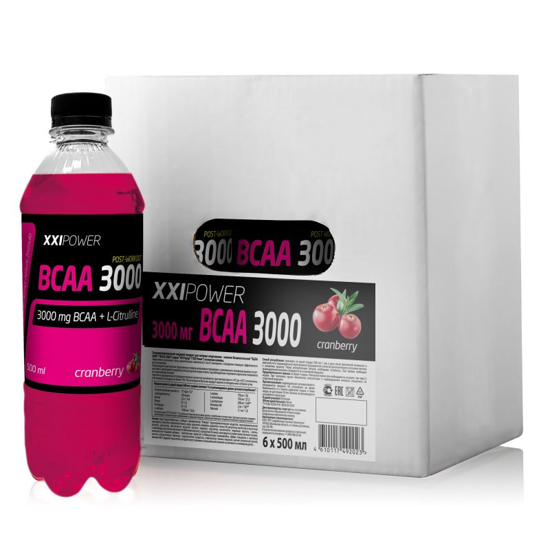XXI Power напиток безалкогольный "BCAA 3000" (Клюква) 0,5л Бокс 6 шт.